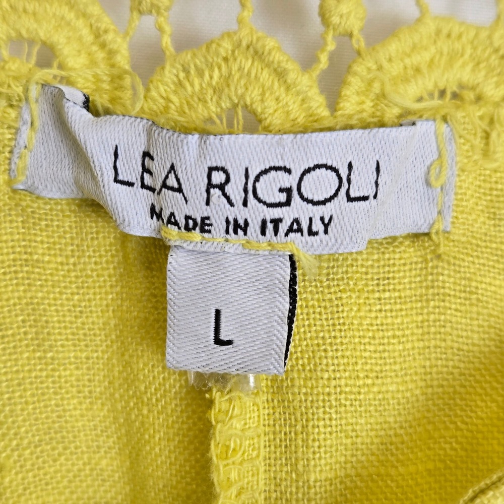 Lea Rigoli Sleeveless Linen Dress Pockets Italy Coastal Lagenlook Yellow Large - Picture 3 of 10